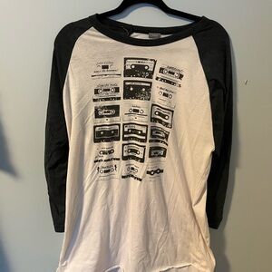 FluffyCo baseball tee with retro tapes